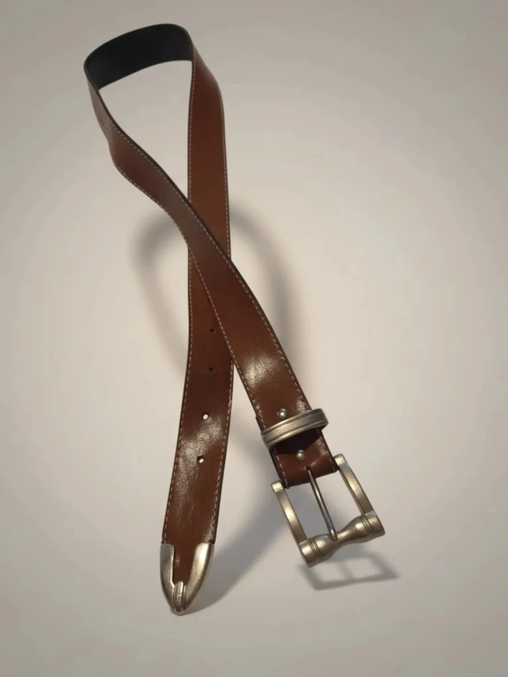 Brown Western Belt with Silver-Tone Buckle